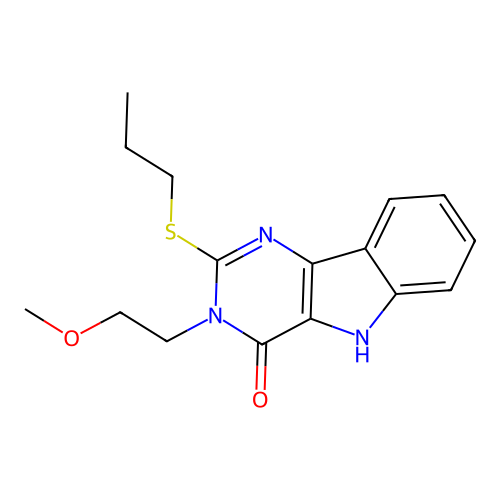 3-(2-methoxyethyl)-2-propylsulfanyl-5H-pyrimido[5,4-b]indol-4-one structure