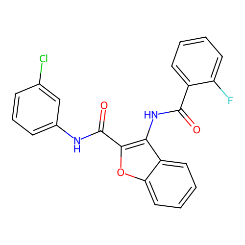 N-(3-chlorophenyl)-3-(2-fluorobenzamido)benzofuran-2-carboxamide structure