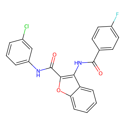 N-(3-chlorophenyl)-3-(4-fluorobenzamido)benzofuran-2-carboxamide structure