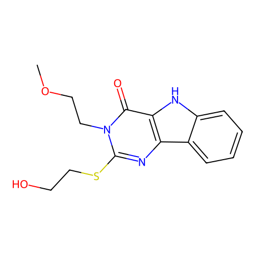 2-(2-hydroxyethylsulfanyl)-3-(2-methoxyethyl)-5H-pyrimido[5,4-b]indol-4-one structure