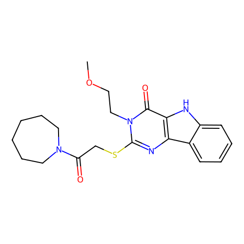 2-((2-(azepan-1-yl)-2-oxoethyl)thio)-3-(2-methoxyethyl)-3H-pyrimido[5,4-b]indol-4(5H)-one structure