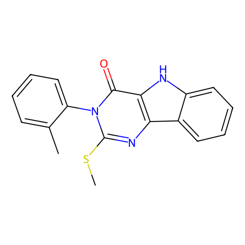 3-(2-methylphenyl)-2-methylsulfanyl-5H-pyrimido[5,4-b]indol-4-one structure