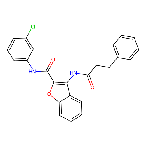 N-(3-chlorophenyl)-3-(3-phenylpropanamido)benzofuran-2-carboxamide structure