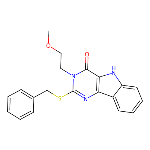 2-benzylsulfanyl-3-(2-methoxyethyl)-5H-pyrimido[5,4-b]indol-4-one structure
