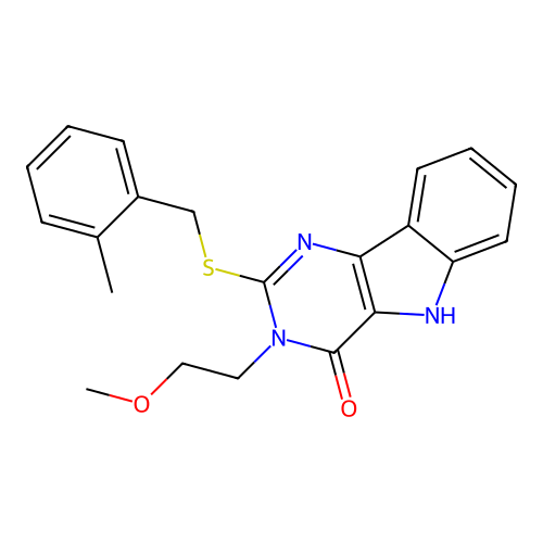 3-(2-methoxyethyl)-2-{[(2-methylphenyl)methyl]sulfanyl}-3H,4H,5H-pyrimido[5,4-b]indol-4-one structure