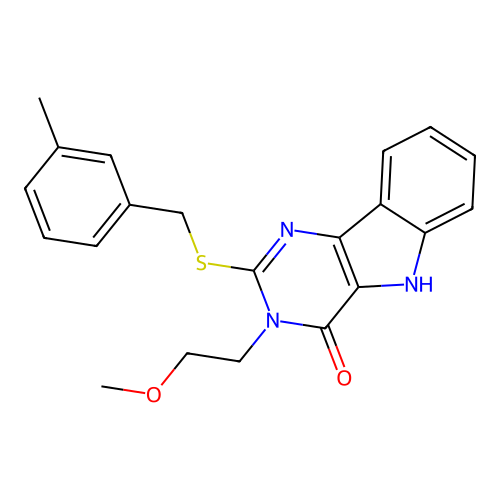 3-(2-methoxyethyl)-2-{[(3-methylphenyl)methyl]sulfanyl}-3H,4H,5H-pyrimido[5,4-b]indol-4-one structure