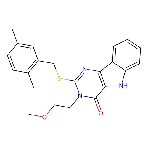 2-{[(2,5-dimethylphenyl)methyl]sulfanyl}-3-(2-methoxyethyl)-3H,4H,5H-pyrimido[5,4-b]indol-4-one structure