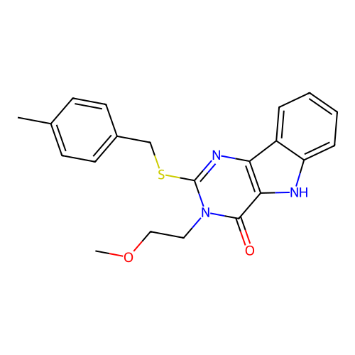 3-(2-methoxyethyl)-2-{[(4-methylphenyl)methyl]sulfanyl}-3H,4H,5H-pyrimido[5,4-b]indol-4-one structure