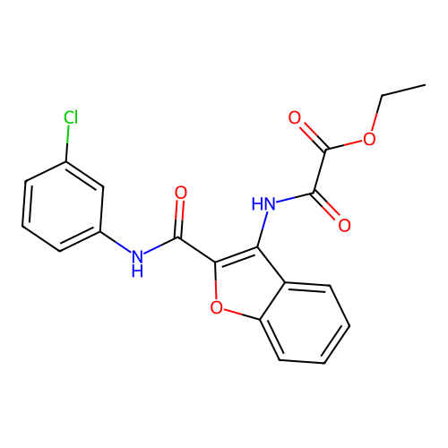 Ethyl 2-((2-((3-chlorophenyl)carbamoyl)benzofuran-3-yl)amino)-2-oxoacetate structure