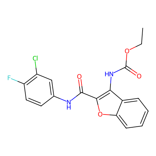 ethyl N-{2-[(3-chloro-4-fluorophenyl)carbamoyl]-1-benzofuran-3-yl}carbamate structure