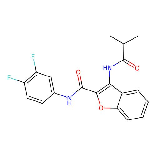 N-(3,4-difluorophenyl)-3-isobutyramidobenzofuran-2-carboxamide structure