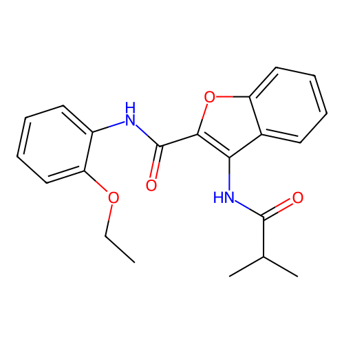 N-(2-ethoxyphenyl)-3-isobutyramidobenzofuran-2-carboxamide structure