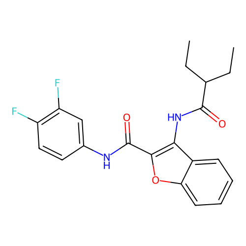 N-(3,4-difluorophenyl)-3-(2-ethylbutanamido)benzofuran-2-carboxamide structure