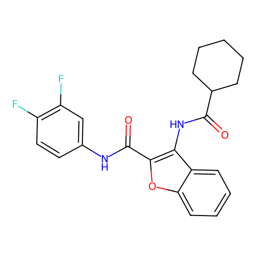 3-(cyclohexanecarboxamido)-N-(3,4-difluorophenyl)benzofuran-2-carboxamide structure
