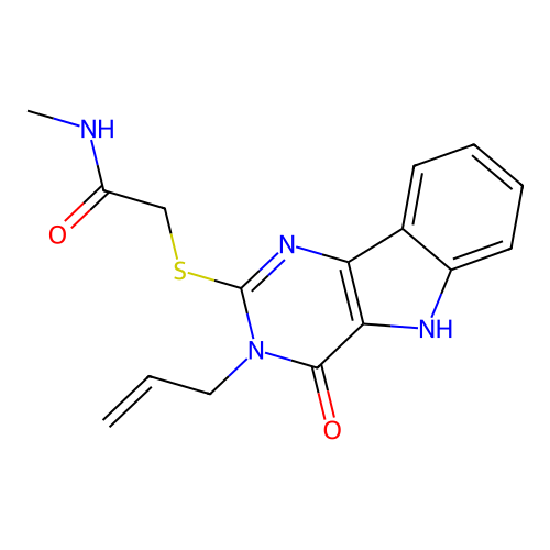 N-methyl-2-{[4-oxo-3-(prop-2-en-1-yl)-3H,4H,5H-pyrimido[5,4-b]indol-2-yl]sulfanyl}acetamide structure