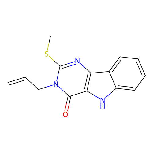 3-allyl-2-(methylthio)-3H-pyrimido[5,4-b]indol-4(5H)-one structure