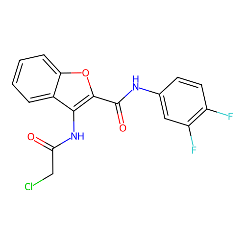 3-(2-chloroacetamido)-N-(3,4-difluorophenyl)benzofuran-2-carboxamide structure