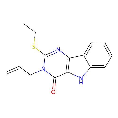 2-ethylsulfanyl-3-prop-2-enyl-5H-pyrimido[5,4-b]indol-4-one structure