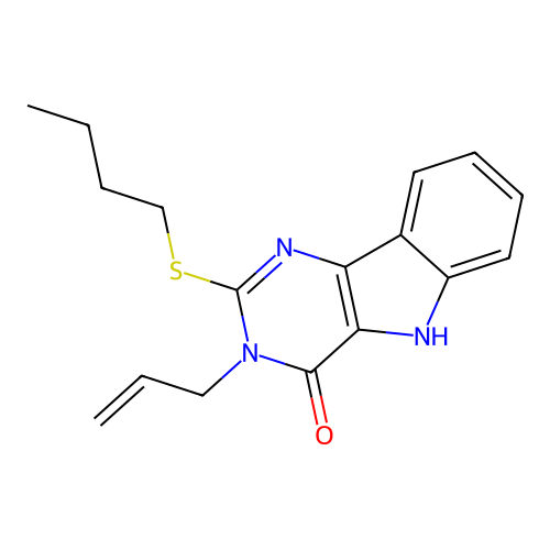 2-butylsulfanyl-3-prop-2-enyl-5H-pyrimido[5,4-b]indol-4-one structure