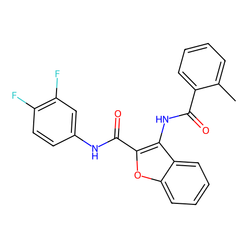N-(3,4-difluorophenyl)-3-(2-methylbenzamido)benzofuran-2-carboxamide structure