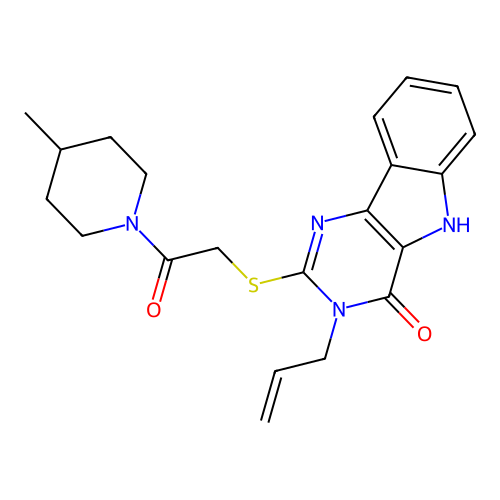 2-{[2-(4-methylpiperidin-1-yl)-2-oxoethyl]sulfanyl}-3-(prop-2-en-1-yl)-3H,4H,5H-pyrimido[5,4-b]indol-4-one structure