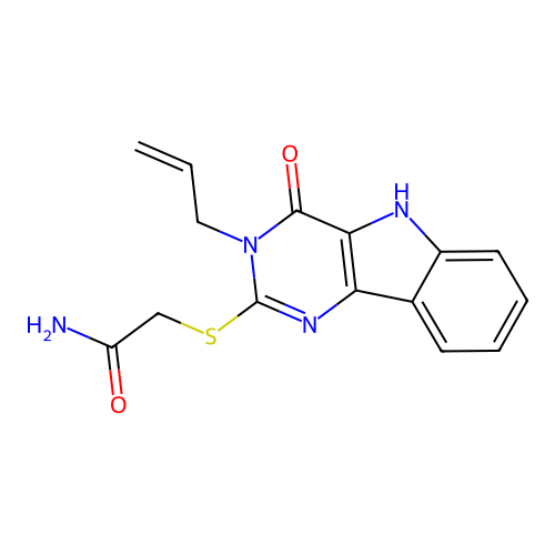 2-[(4-oxo-3-prop-2-enyl-5H-pyrimido[5,4-b]indol-2-yl)sulfanyl]acetamide structure