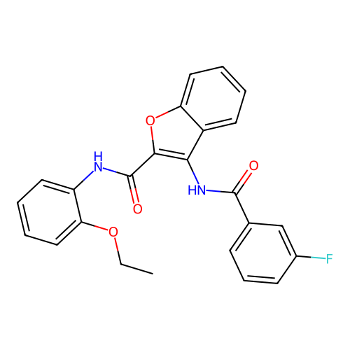 N-(2-ethoxyphenyl)-3-(3-fluorobenzamido)benzofuran-2-carboxamide structure