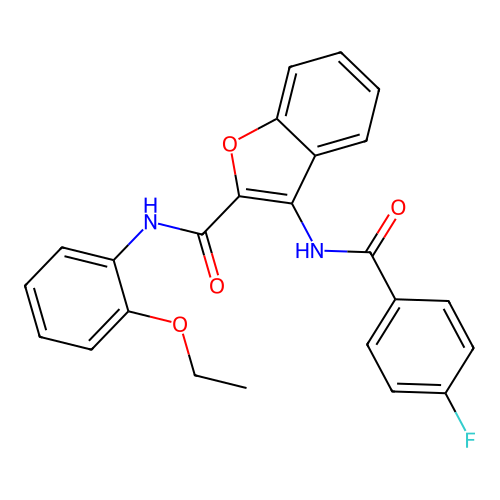 N-(2-ethoxyphenyl)-3-(4-fluorobenzamido)benzofuran-2-carboxamide structure