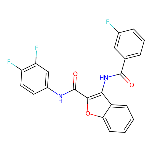 N-(3,4-difluorophenyl)-3-(3-fluorobenzamido)benzofuran-2-carboxamide structure