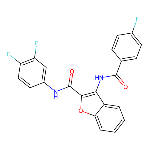 N-(3,4-difluorophenyl)-3-(4-fluorobenzamido)benzofuran-2-carboxamide structure