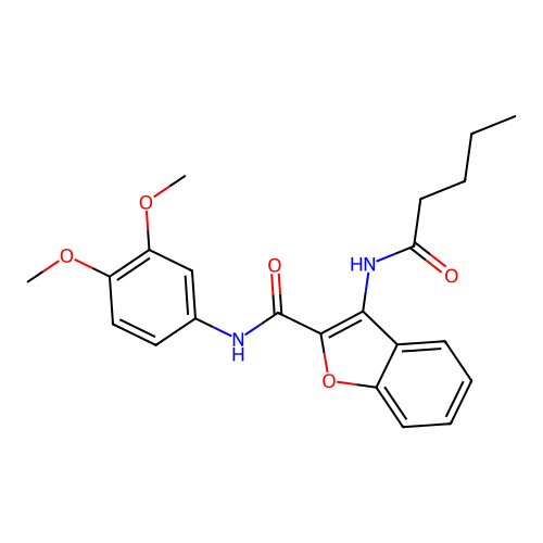 N-(3,4-dimethoxyphenyl)-3-pentanamidobenzofuran-2-carboxamide structure