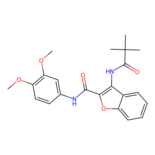 N-(3,4-dimethoxyphenyl)-3-pivalamidobenzofuran-2-carboxamide structure