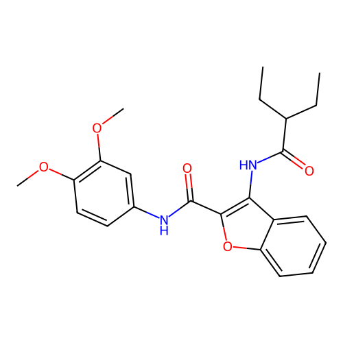 N-(3,4-dimethoxyphenyl)-3-(2-ethylbutanamido)benzofuran-2-carboxamide structure