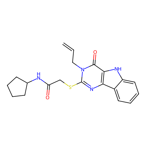 N-cyclopentyl-2-{[4-oxo-3-(prop-2-en-1-yl)-3H,4H,5H-pyrimido[5,4-b]indol-2-yl]sulfanyl}acetamide structure