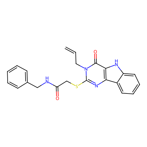N-benzyl-2-[(4-oxo-3-prop-2-enyl-5H-pyrimido[5,4-b]indol-2-yl)sulfanyl]acetamide structure