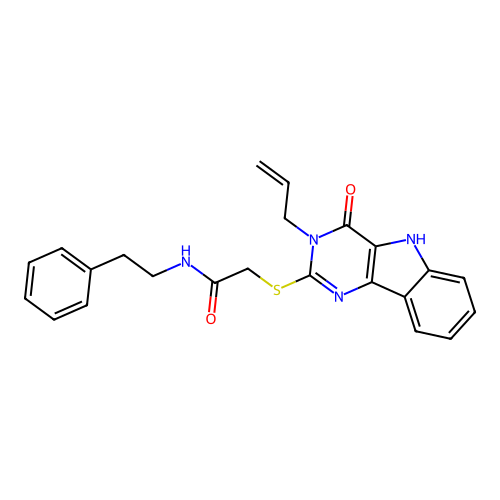 2-{[4-oxo-3-(prop-2-en-1-yl)-3H,4H,5H-pyrimido[5,4-b]indol-2-yl]sulfanyl}-N-(2-phenylethyl)acetamide structure
