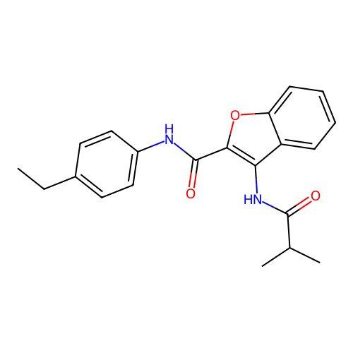 N-(4-ethylphenyl)-3-isobutyramidobenzofuran-2-carboxamide structure
