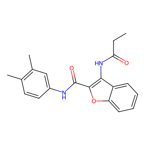 N-(3,4-dimethylphenyl)-3-propionamidobenzofuran-2-carboxamide structure