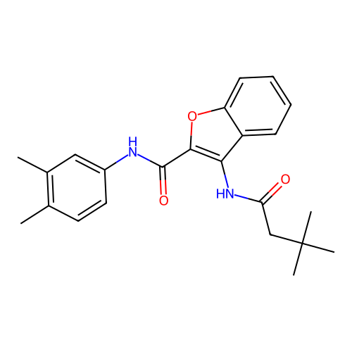 3-(3,3-dimethylbutanamido)-N-(3,4-dimethylphenyl)benzofuran-2-carboxamide structure