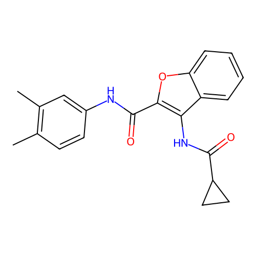 3-cyclopropaneamido-N-(3,4-dimethylphenyl)-1-benzofuran-2-carboxamide structure