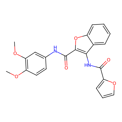 N-(3,4-dimethoxyphenyl)-3-(furan-2-carboxamido)benzofuran-2-carboxamide structure