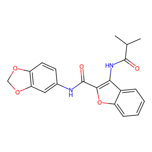 N-(benzo[d][1,3]dioxol-5-yl)-3-isobutyramidobenzofuran-2-carboxamide structure