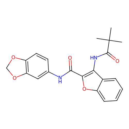 N-(benzo[d][1,3]dioxol-5-yl)-3-pivalamidobenzofuran-2-carboxamide structure