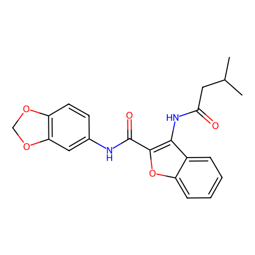 N-(benzo[d][1,3]dioxol-5-yl)-3-(3-methylbutanamido)benzofuran-2-carboxamide structure