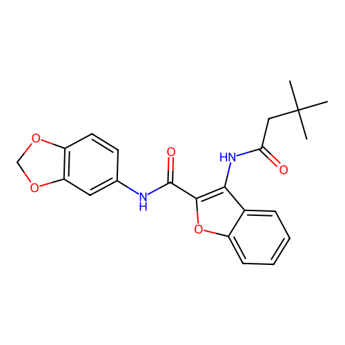 N-(benzo[d][1,3]dioxol-5-yl)-3-(3,3-dimethylbutanamido)benzofuran-2-carboxamide structure