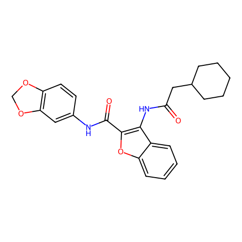 N-(benzo[d][1,3]dioxol-5-yl)-3-(2-cyclohexylacetamido)benzofuran-2-carboxamide structure