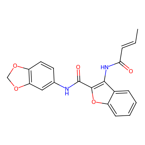 (E)-N-(benzo[d][1,3]dioxol-5-yl)-3-(but-2-enamido)benzofuran-2-carboxamide structure