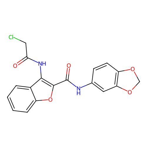 N-(benzo[d][1,3]dioxol-5-yl)-3-(2-chloroacetamido)benzofuran-2-carboxamide structure