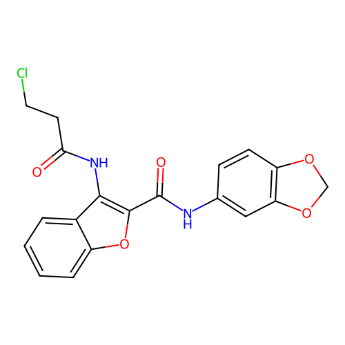 N-(benzo[d][1,3]dioxol-5-yl)-3-(3-chloropropanamido)benzofuran-2-carboxamide structure