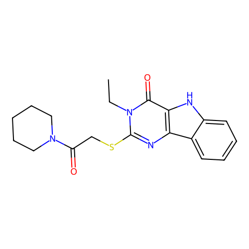 3-ethyl-2-(2-oxo-2-piperidin-1-ylethyl)sulfanyl-5H-pyrimido[5,4-b]indol-4-one structure